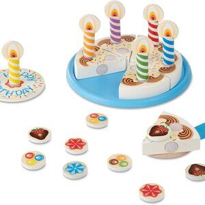 Melissa & Doug Birthday Party Cake - Wooden Play Food with Mix-n-Match Toppings